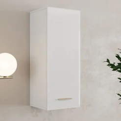 Mobile Pensile Bianco Opaco Marrone Rovere 2 Ripiani Un'anta 39x96h cm, 3 Vani - Fresis