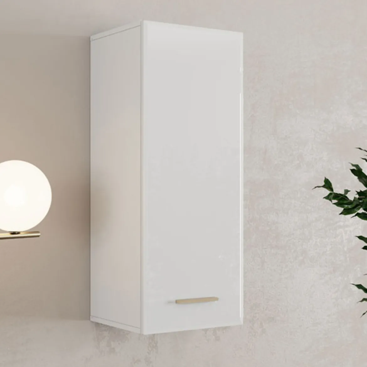 Mobile Pensile Bianco Opaco Marrone Rovere 2 Ripiani Un'anta 39x96h cm, 3 Vani - Fresis