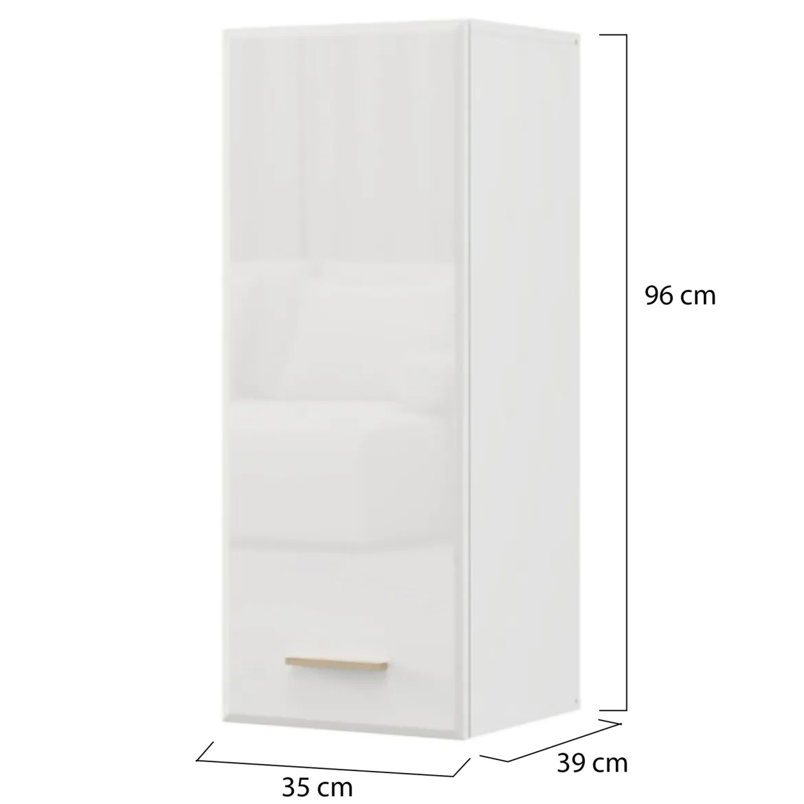 Mobile Pensile Bianco Opaco Marrone Rovere 2 Ripiani Un'anta 39x96h cm, 3 Vani - Fresis