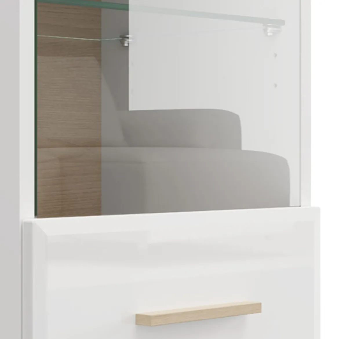 Mobile Pensile Bianco Opaco Marrone Rovere 2 Ripiani Un'anta 39x96h cm, Anta e Ripiano Dettaglio Vetro - Gonnes