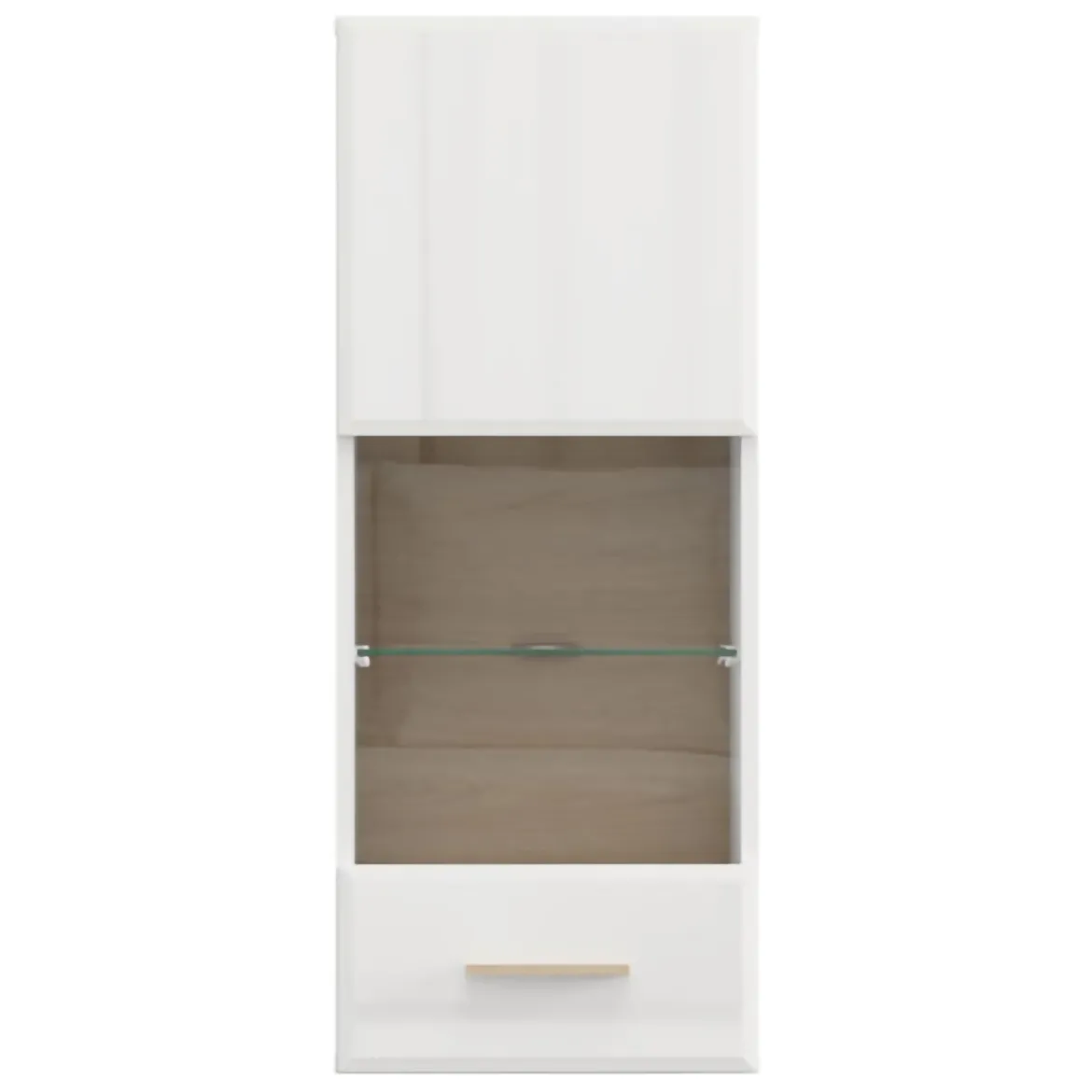 Mobile Pensile Bianco Opaco Marrone Rovere 2 Ripiani Un'anta 39x96h cm, Anta e Ripiano Dettaglio Vetro - Gonnes