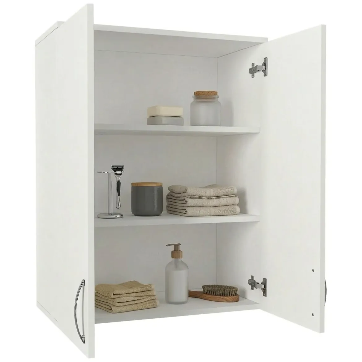 Mobile Pensile Bianco 2 Ripiani 2 Ante 70x90h cm, 3 Vani - Isili