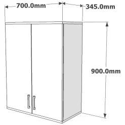 Mobile Pensile Bianco 2 Ripiani 2 Ante 70x90h cm, 3 Vani - Isili