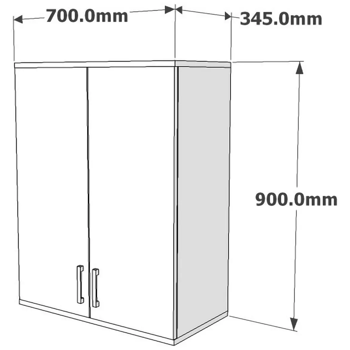 Mobile Pensile Bianco 2 Ripiani 2 Ante 70x90h cm, 3 Vani - Isili