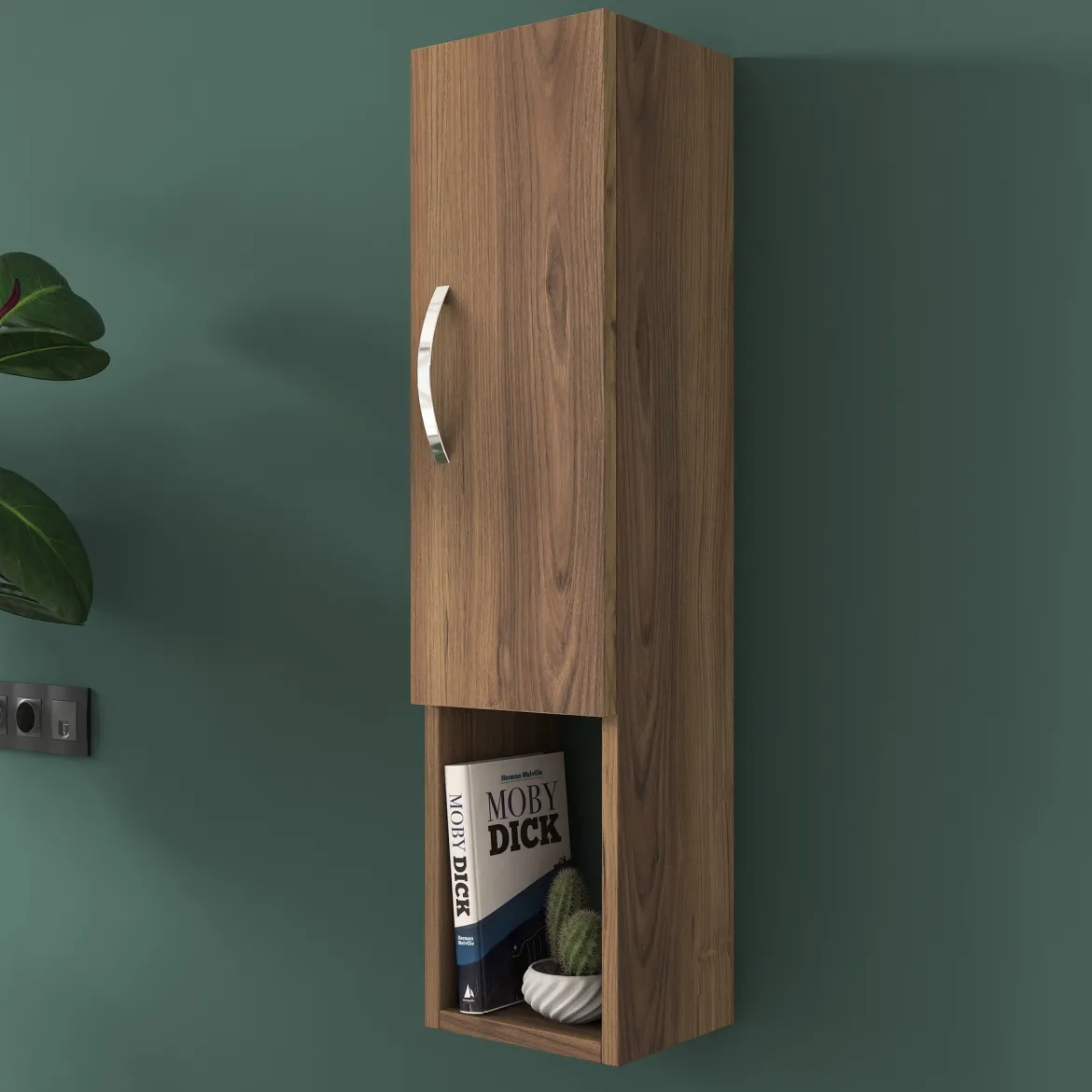 Mobile Pensile Marrone Noce 2 Ripiani Un'anta 30x71h cm, 3 Vani - Tarano