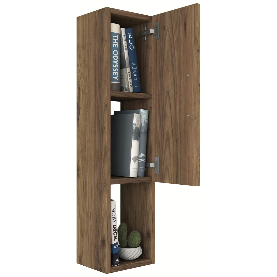 Mobile Pensile Marrone Noce 2 Ripiani Un'anta 30x71h cm, 3 Vani - Tarano