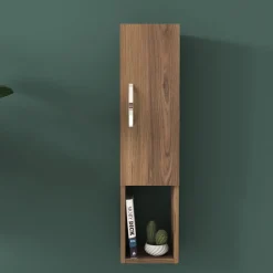 Mobile Pensile Marrone Noce 2 Ripiani Un'anta 30x71h cm, 3 Vani - Tarano