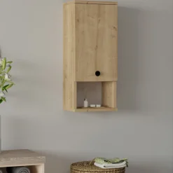 Mobile Pensile Marrone Rovere 2 Ripiani Un'anta 30x71h cm, 3 Vani - Tarano