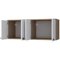Mobile Pensile Marrone Rovere Bianco 4 Ante 2 Vani 120x47h cm, Apertura Battente - Rusco