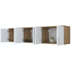Mobile Pensile Marrone Rovere Bianco 6 Ante 3 Vani 180x41h cm, Apertura Battente - Arazzo