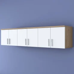 Mobile Pensile Marrone Rovere Bianco 6 Ante 3 Vani 180x41h cm, Apertura Battente - Arazzo