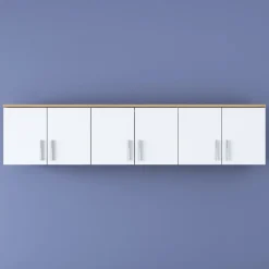 Mobile Pensile Marrone Rovere Bianco 6 Ante 3 Vani 180x41h cm, Apertura Battente - Arazzo