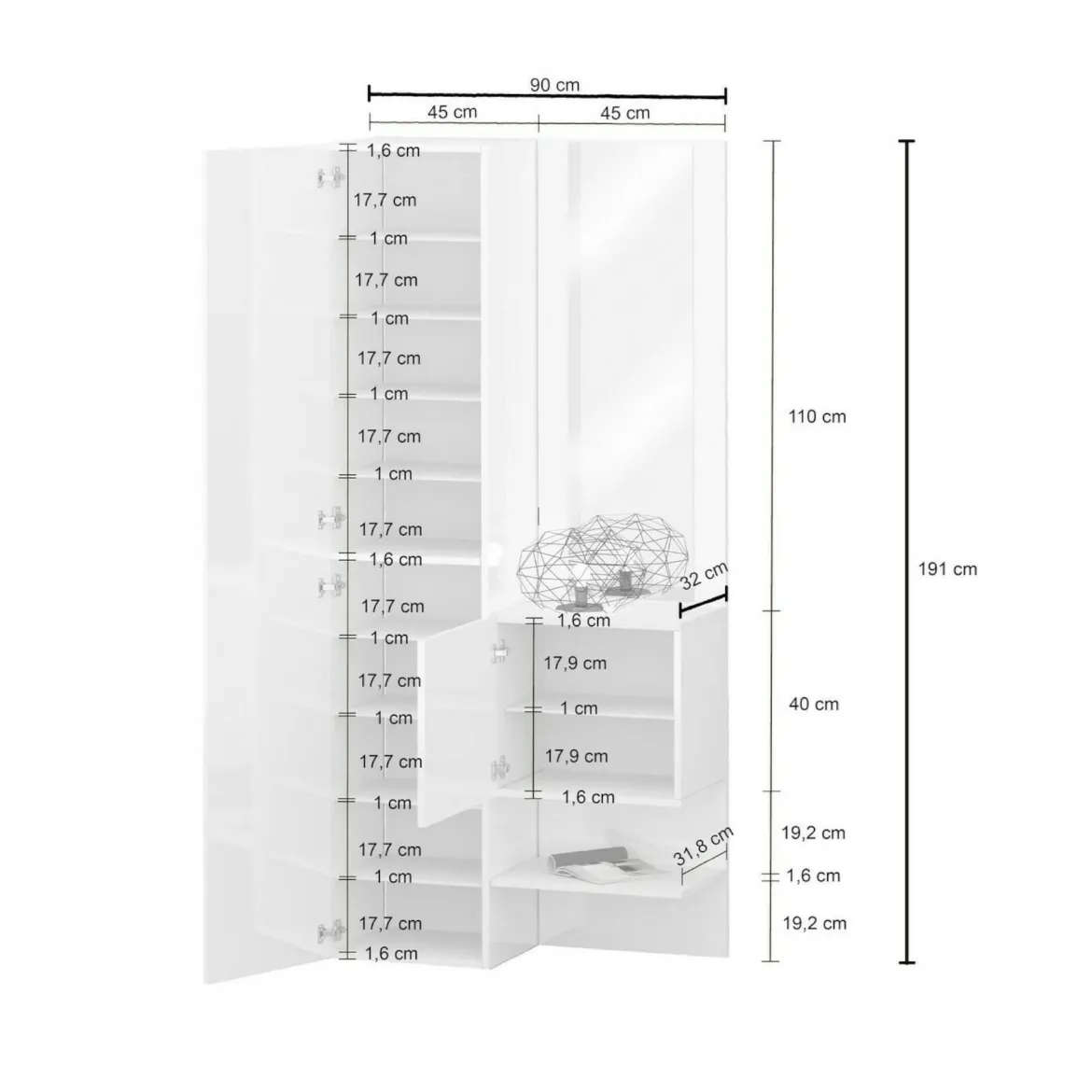Mobile per ingresso 2 ante bianco 90x190h cm - Bauladu