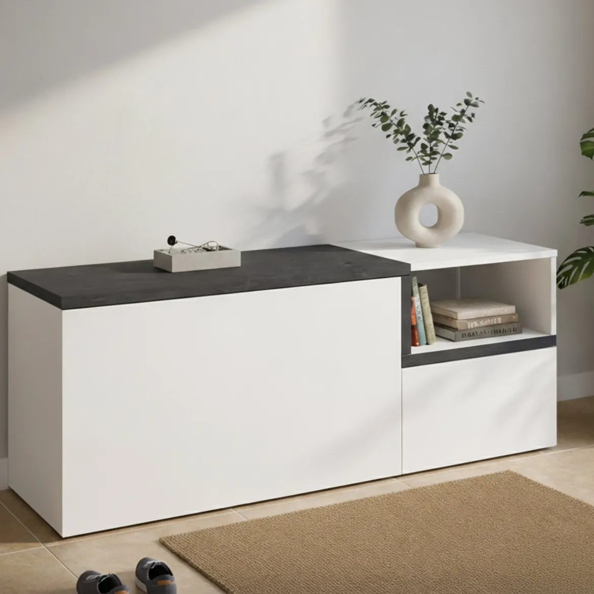 Mobile per ingresso 2 ante bianco lucido e ardesia 120x54h cm - Aska
