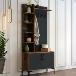 Mobile per ingresso 2 ante legno e metallo noce e antracite 90x200h cm - Anja