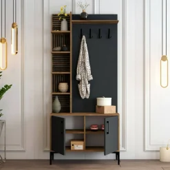Mobile per ingresso 2 ante legno e metallo noce e antracite 90x200h cm - Anja