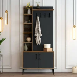 Mobile per ingresso 2 ante legno e metallo noce e antracite 90x200h cm - Anja