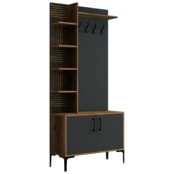 Mobile per ingresso 2 ante legno e metallo noce e antracite 90x200h cm - Anja