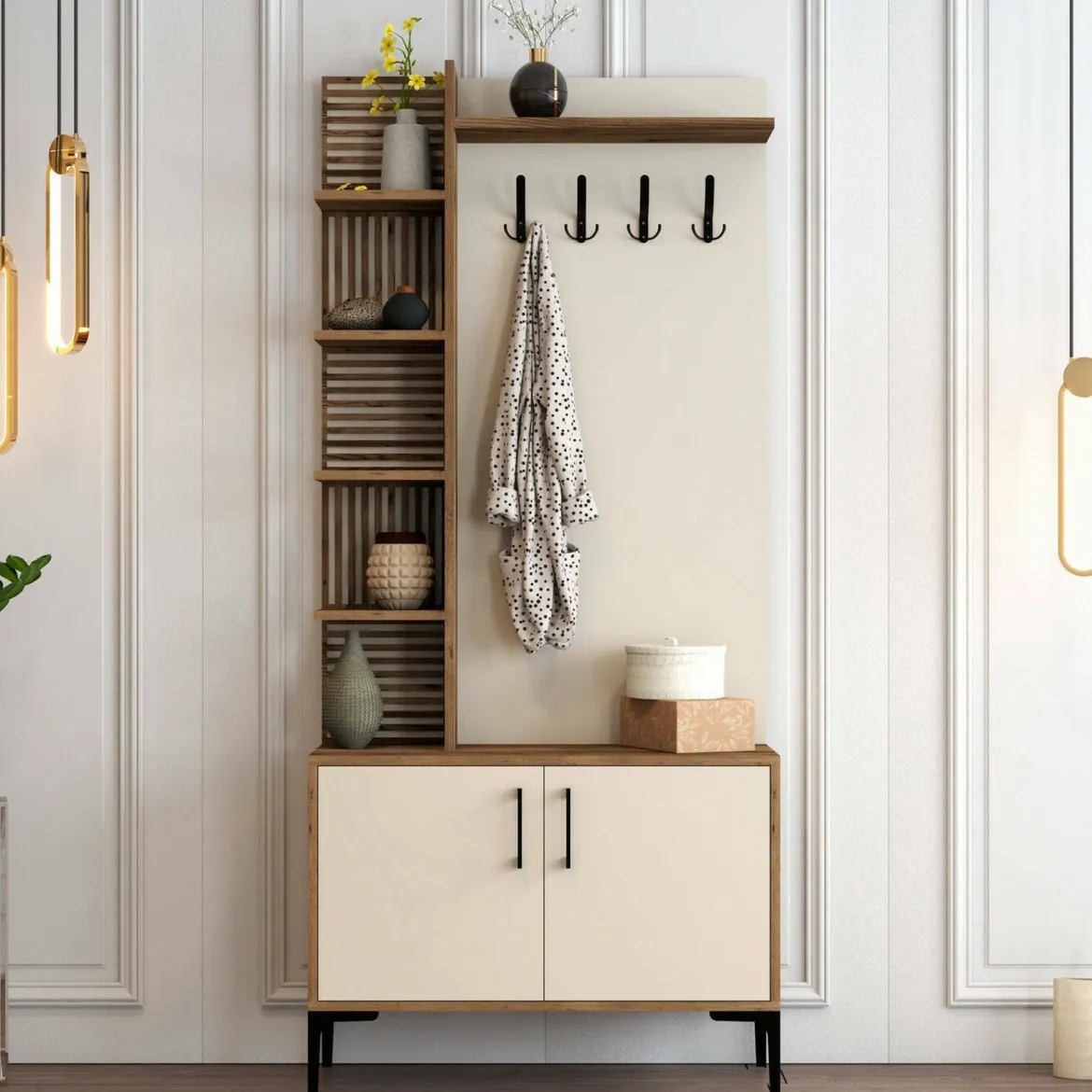Mobile per ingresso da parete 2 ante noce e crema 90x200h cm - Loredana