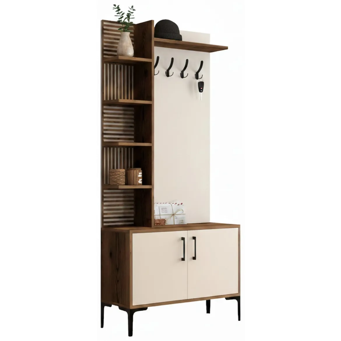 Mobile per ingresso da parete 2 ante noce e crema 90x200h cm - Loredana