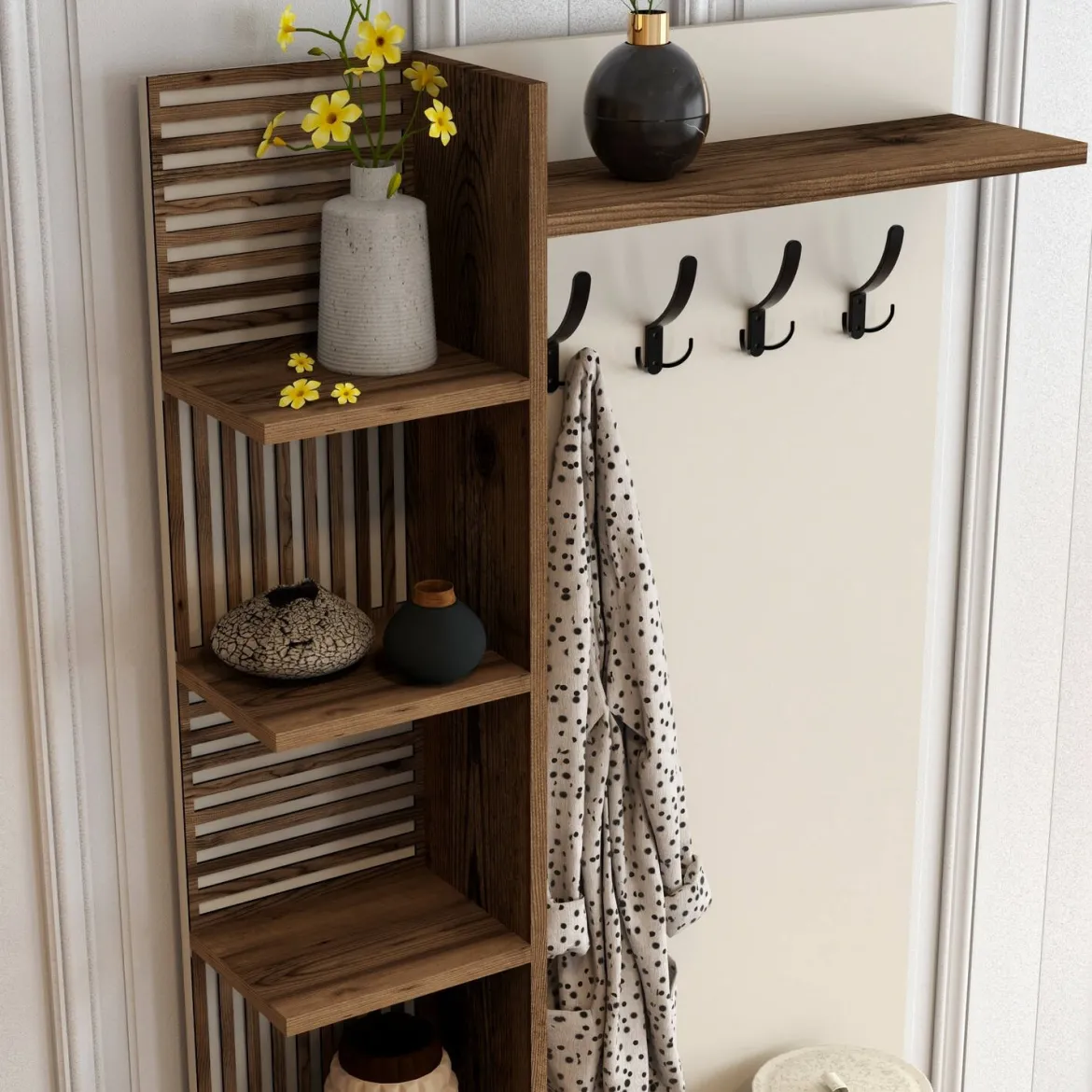 Mobile per ingresso da parete 2 ante noce e crema 90x200h cm - Loredana
