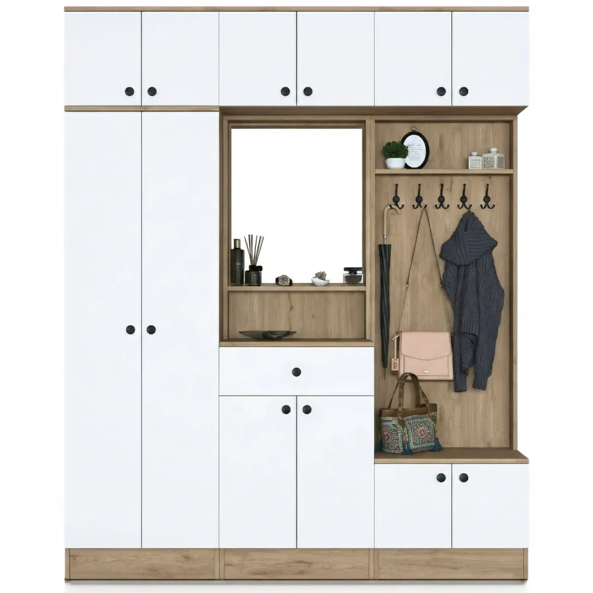 Mobile per ingresso e cassetto noce e bianco 179x226h cm - Adonis