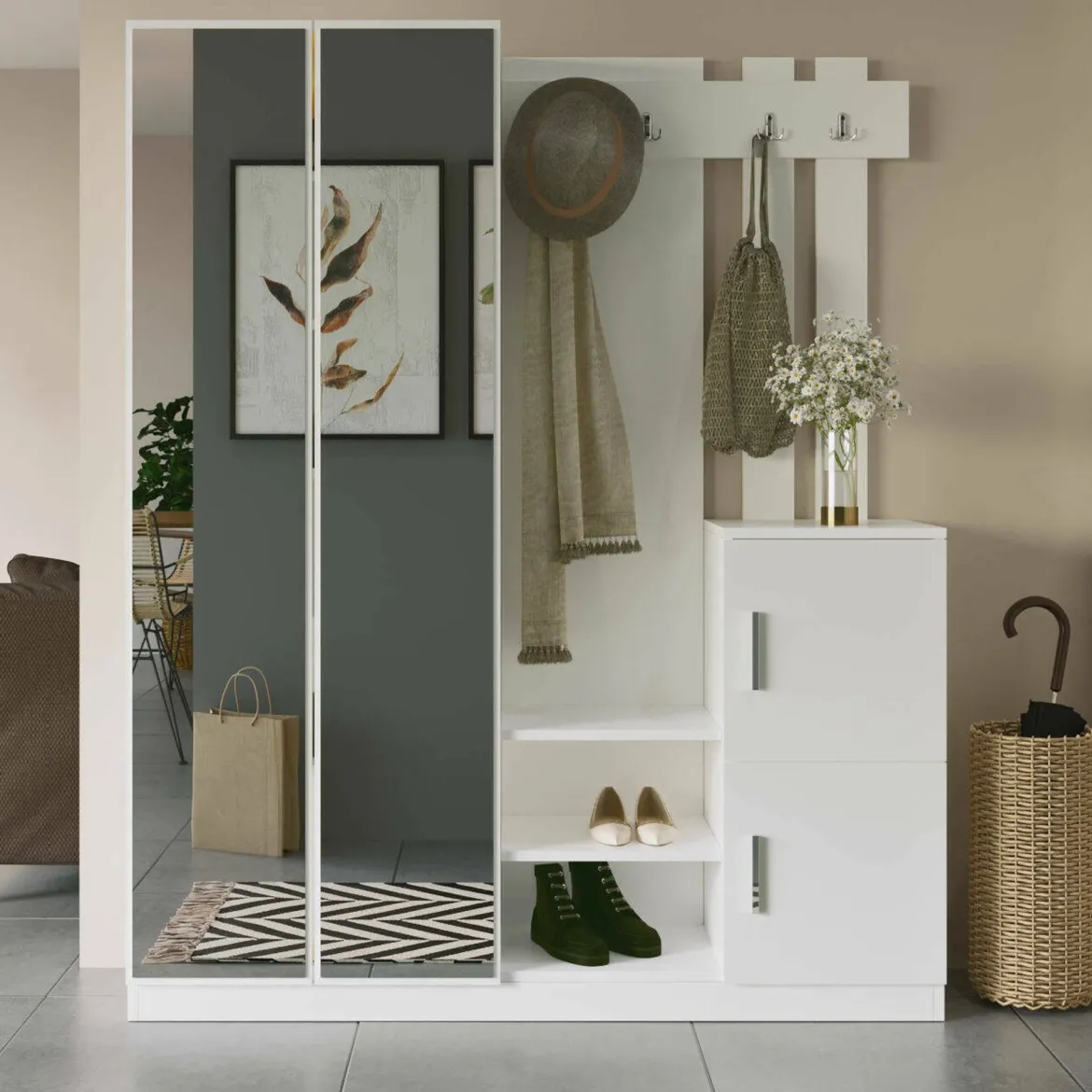 Mobile per ingresso grande 3 ante bianco 147x179h cm - Hene