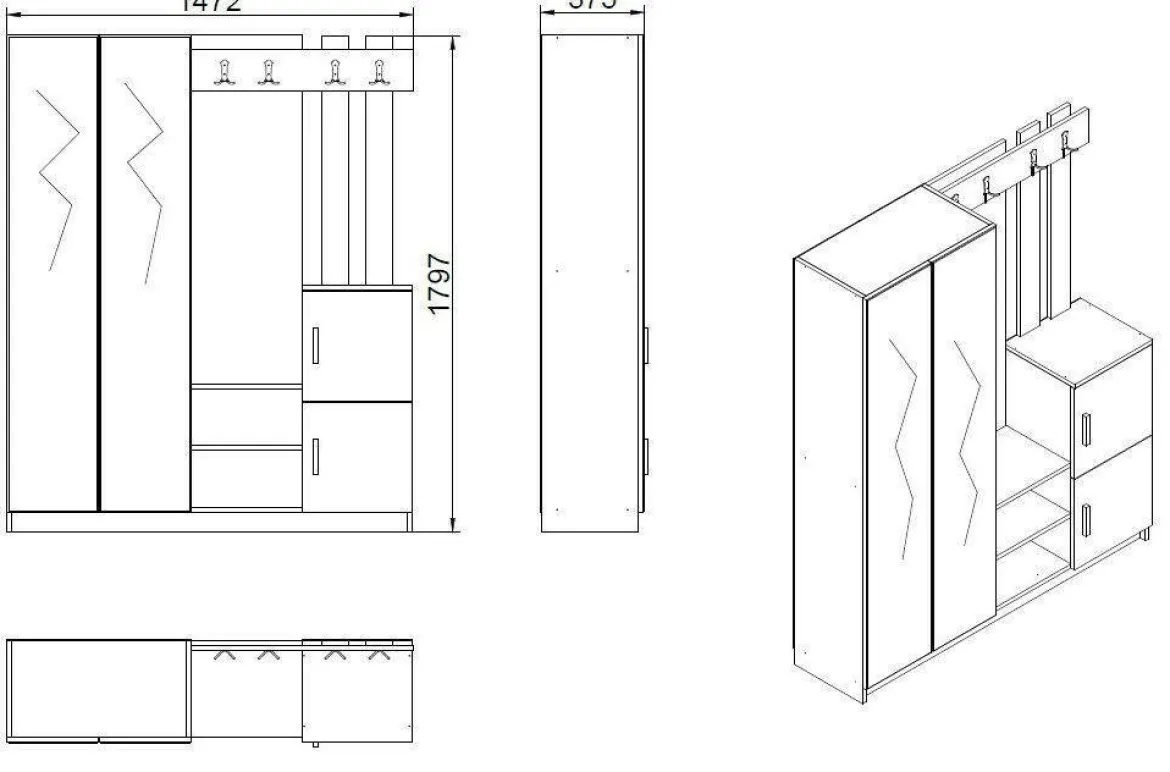 Mobile per ingresso grande 3 ante bianco 147x179h cm - Hene