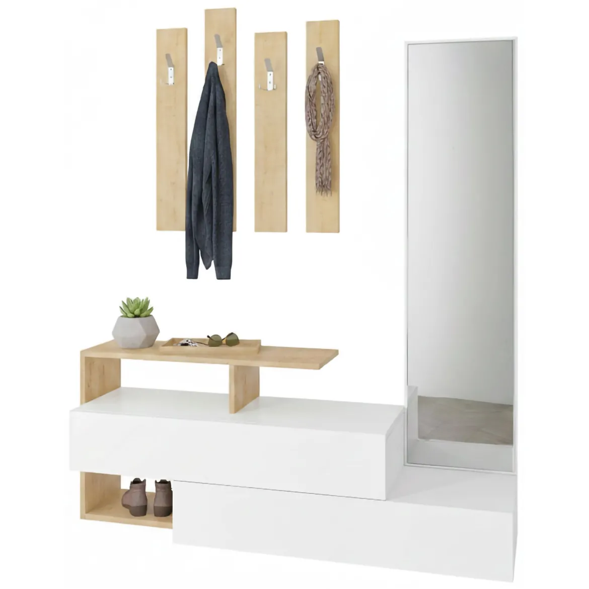 Mobile per ingresso sospeso 2 ante bianco e rovere 137x54h cm - Ascari