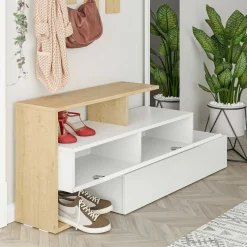 Mobile per ingresso sospeso 2 ante bianco e rovere 137x54h cm - Ascari