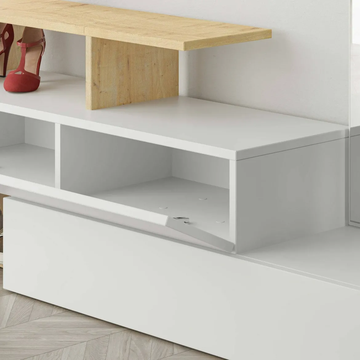 Mobile per ingresso sospeso 2 ante bianco e rovere 137x54h cm - Ascari