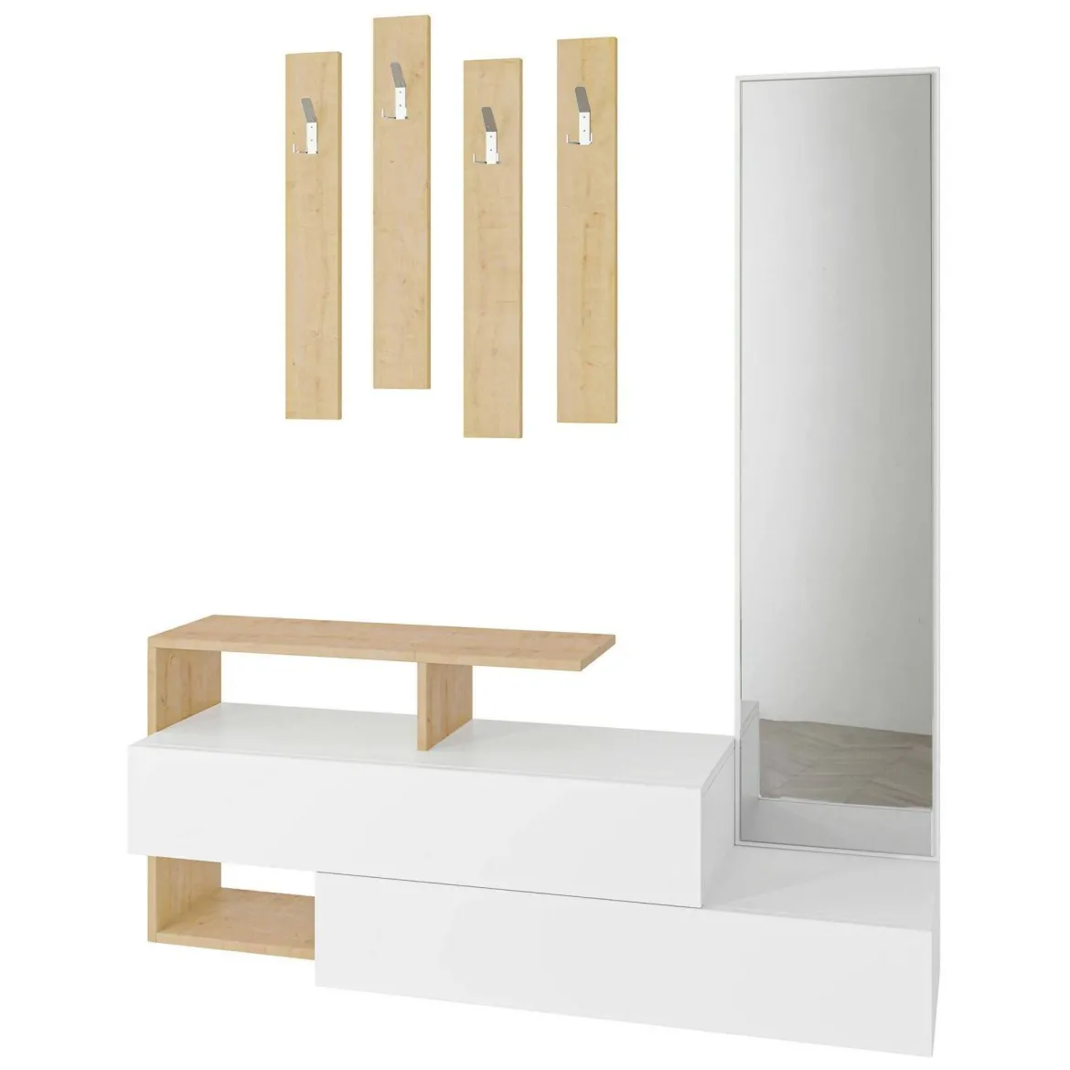 Mobile per ingresso sospeso 2 ante bianco e rovere 137x54h cm - Ascari