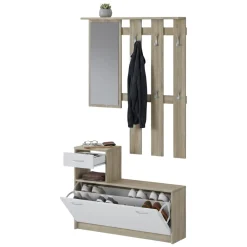 Mobile per ingresso sospeso con scarpiera bianco e rovere 100x190h cm - Garolfo