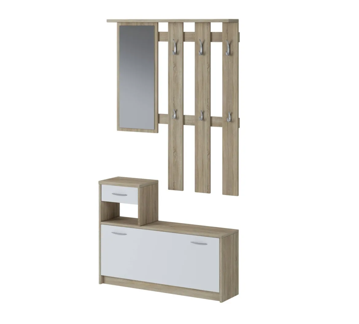 Mobile per ingresso sospeso con scarpiera bianco e rovere 100x190h cm - Garolfo