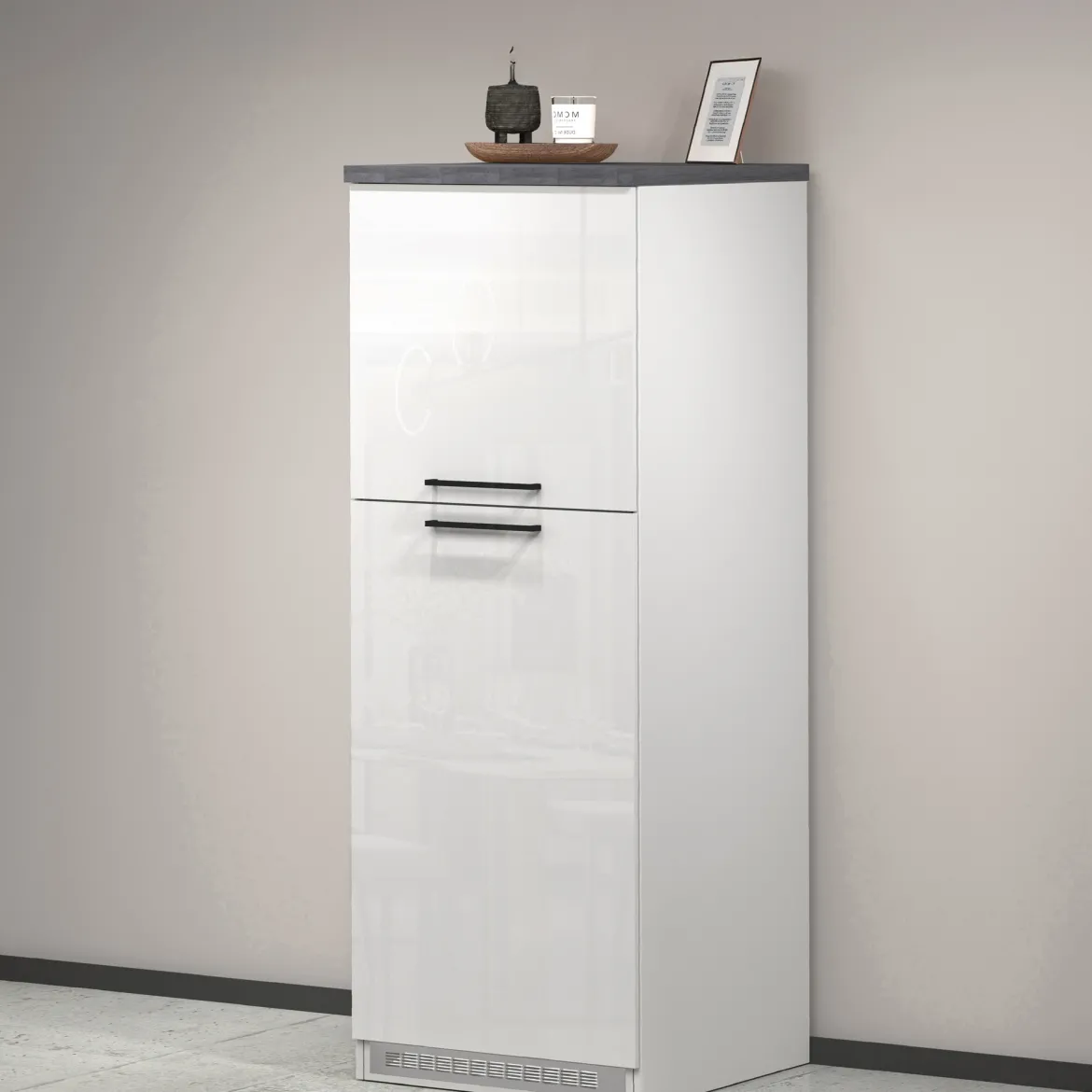 Mobile portafrigo 2 ante 60x165h cm bianco lucido e ardesia - Mesarthim