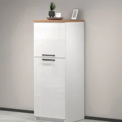Mobile portafrigo 2 ante 60x165h cm bianco lucido e rovere - Mesarthim