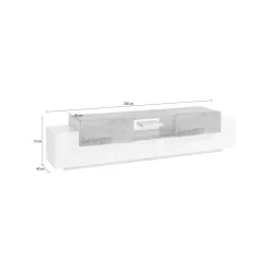 Mobile porta TV Amato, cm 220x45h51, Bianco lucido e Acero