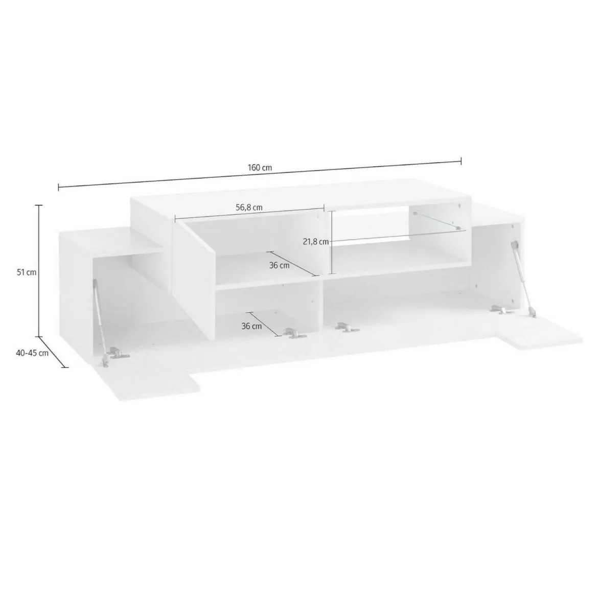 Mobile porta TV Andris, cm 160x45h51, Bianco lucido