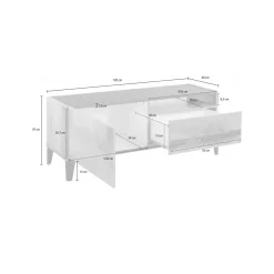 Mobile porta TV Atris, cm 120x40h47, Bianco lucido e Acero