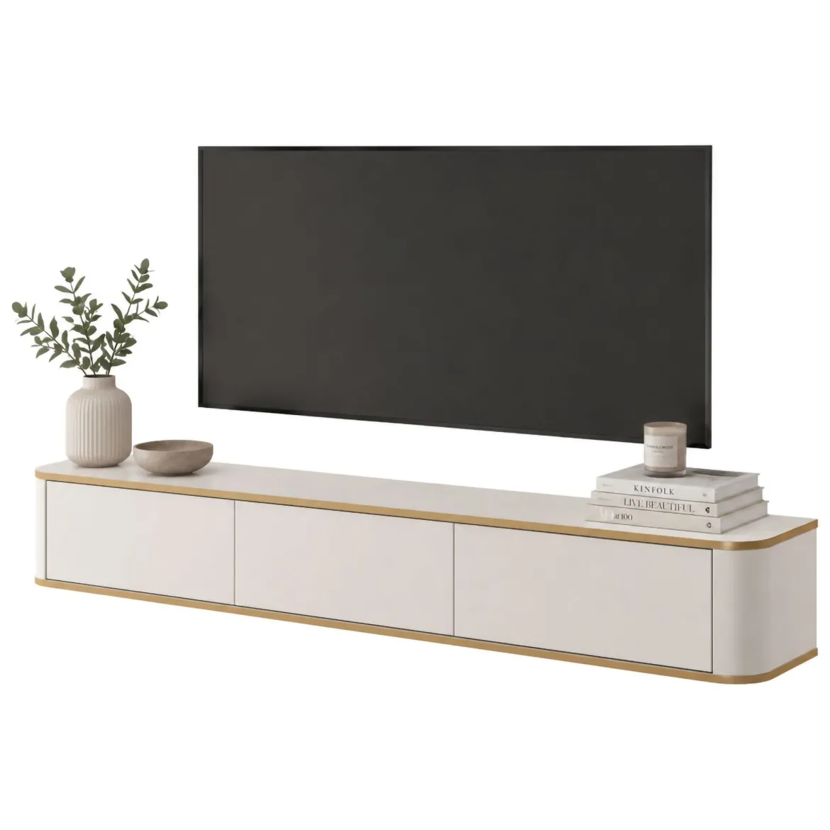 Mobile Porta tv Beige Cashmere oro 3 Ripiani 4 Ante 181x39x62h cm, con led - Kalerora