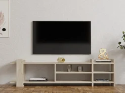 Mobile Porta tv Beige Marmo Beige Marmo 2 Ripiani 5 Vani 156x30x40h cm, Peso Supportato 40 kg - Zubiena