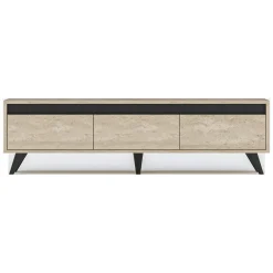 Mobile Porta tv Beige Marmo Nero Antracite 3 Ante Apertura a Ribalta 150x30x45h cm, 3 Vani - Reatino