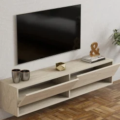 Mobile Porta tv Beige Marmo 2 Ripiani 2 Ante 141x30x31h cm, 4 Vani - Olmi