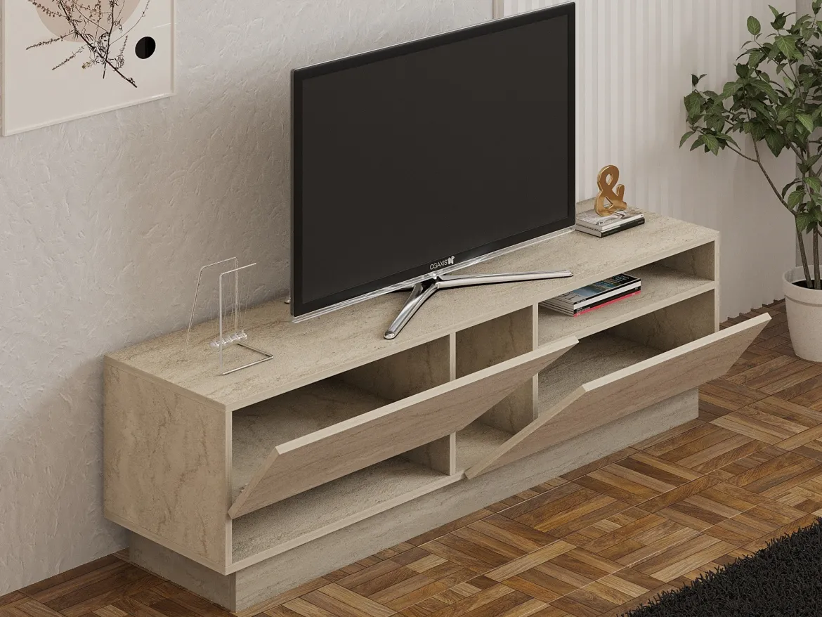 Mobile Porta tv Beige Marmo 2 Ripiani 2 Ante 160x40x45h cm, 5 Vani - Spilinga