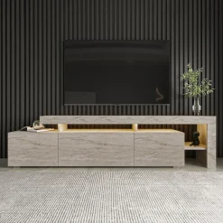 Mobile Porta tv Beige Marmo un Ripiano Apertura Battente, a Ribalta 192x37x53h cm, 3 Ante - Trasacco