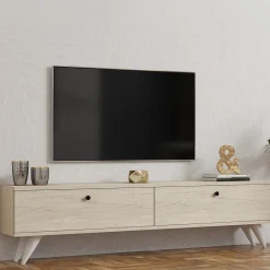 Mobile Porta tv Beige Marmo 2 Vani 2 Ante 160x25x40h cm, Apertura a Ribalta - Atestino