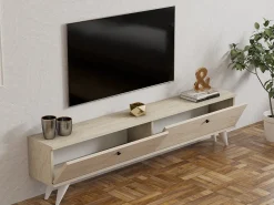 Mobile Porta tv Beige Marmo 2 Vani 2 Ante 160x25x40h cm, Apertura a Ribalta - Atestino