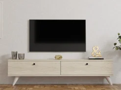 Mobile Porta tv Beige Marmo 2 Vani 2 Ante 160x25x40h cm, Apertura a Ribalta - Atestino