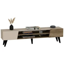Mobile Porta tv Beige Marrone Noce un Ripiano 4 Vani 180x37x45h cm, 2 Ante - Lei