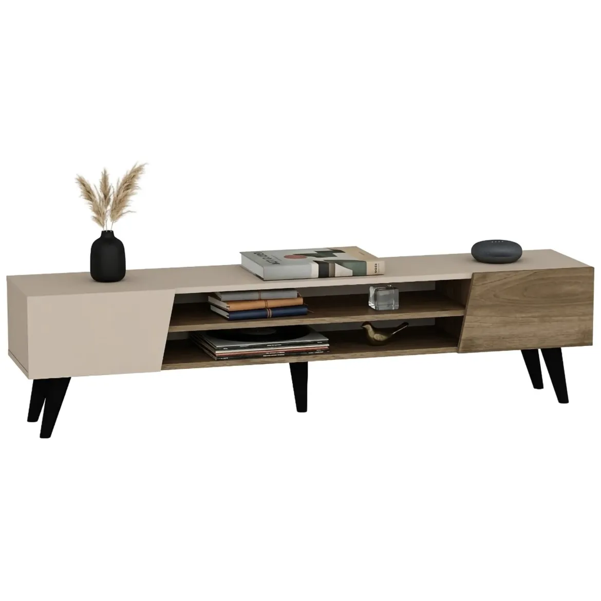 Mobile Porta tv Beige Marrone Rovere 2 Cassetti 2 Ripiani 203x40x43h cm, 2 Ante - Kakagano